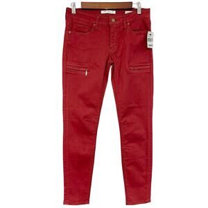 Mavi Karlina Mid‎ Rise Skinny Jeans Womens 27 Brick Red Moto Zipper Retro Rocker